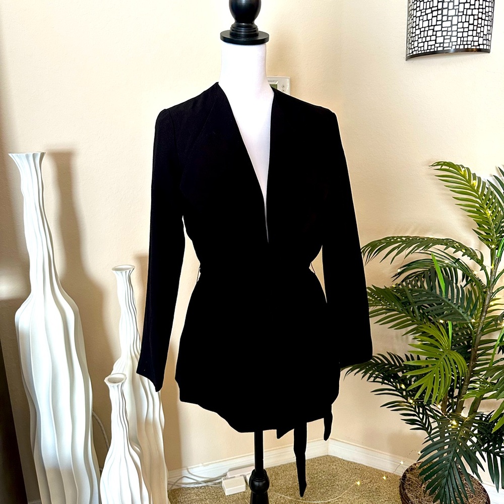 Adrienne Vittadini Womens Open Front Tie Wrap Blazer Jacket Size M